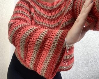 Chic Twists Crochet Pattern PDF | Beginner Crochet Sweater | Top Down Crochet Top | Striped Crochet Sweater | Easy Crochet Pattern
