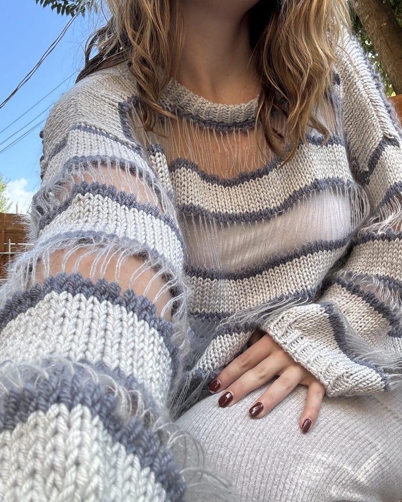 Pixie Sweater Knitting Pattern PDF | Mesh Knit Sweater | Striped ...