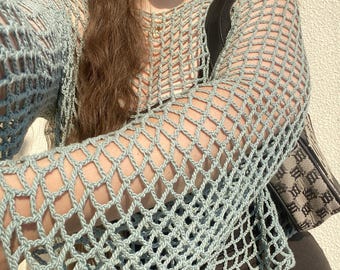 Crochet Mesh Top Pattern PDF | Easy Beginner Summer Shrug Crochet Pattern | Beach Cover Up Mesh Top Digital Download