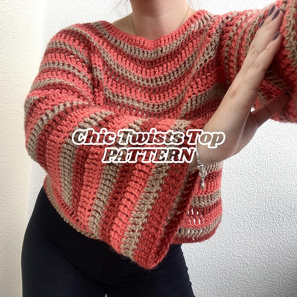 Chic Twists Crochet Top Pattern Easy Beginner Fast Project One Piece Striped Sweater