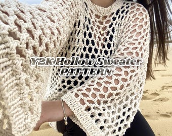 トップス rurumu: crochet motif knit Bohemian Tassel Crop Top with Hollow Out Design and Long