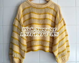 Pixie Sweater Knitting Pattern PDF | Mesh Knit Sweater | Striped Sweater Pattern | Balloon Sleeve Knit | Made to Measure