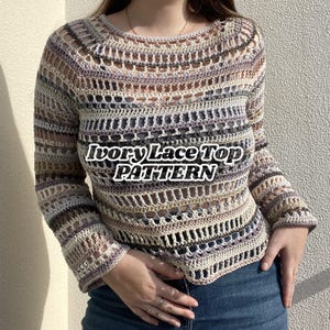Ivory Lace Top Crochet Pattern Mesh Sweater Easy Beginner Crochet Project Lace Pullover Fast Crochet Sweater One Piece Crochet