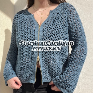 Stardust Cardigan Crochet Pattern Mesh Sweater Summer Mesh Jumper Easy Beginner Crochet Project Crochet Pullover with Zipper