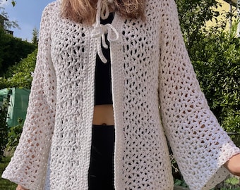 Mesh V-Stitch Crochet Cardigan Pattern | Made to Measure Summer Cardigan | Tie Front or Zipper Closure Crochet Jacket PDF