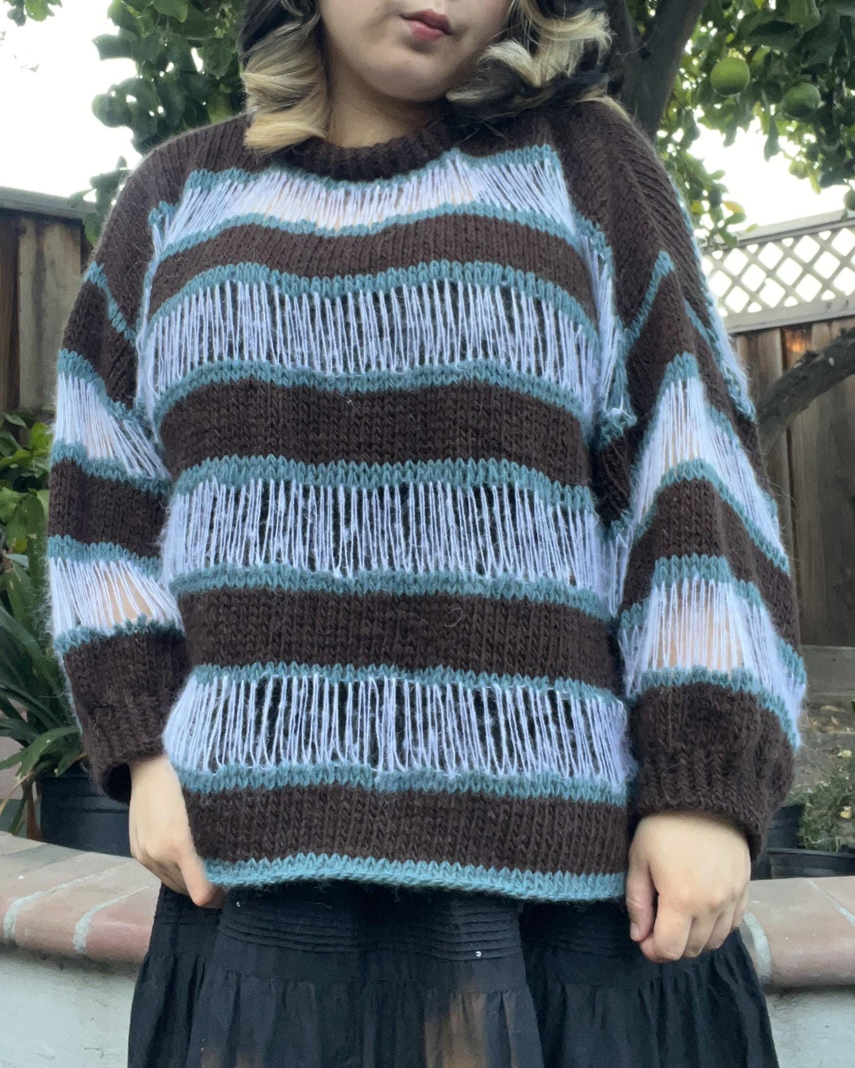 Pixie Sweater Knitting Pattern PDF | Mesh Knit Sweater | Striped ...