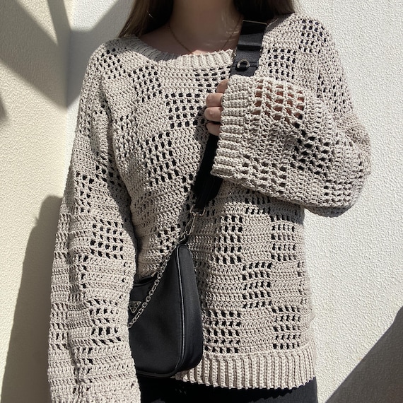 Checkmate Sweater Crochet Pattern PDF | Mesh Crochet Sweater | Checkerboard Sweater Pattern | Oversized Crochet Top | Beginner Friendly