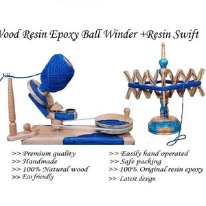 Ensemble enrouleur de fil bleu et Swift : centre de tricot artisanal
