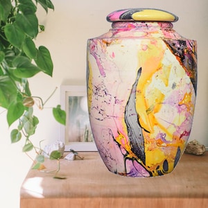 Tie Dye Cremation Urn: Modern Colorful Wooden Funeral Urn