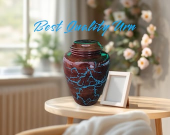 Fractal Burning Rosewood Urn: Handmade Epoxy Resin Memorial Keepsake