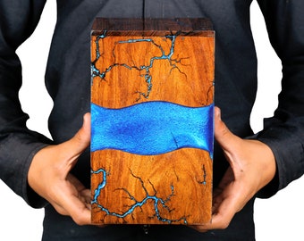 Blue Resin Cremation Urn: Rosewood Funeral Urn for Human Ashes