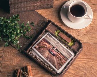 Personalised Wooden Box with Wooden USB - CLASSY - Dark Oak -  4x6 photo, UK product, Wedding gift, Wedding Photo Box