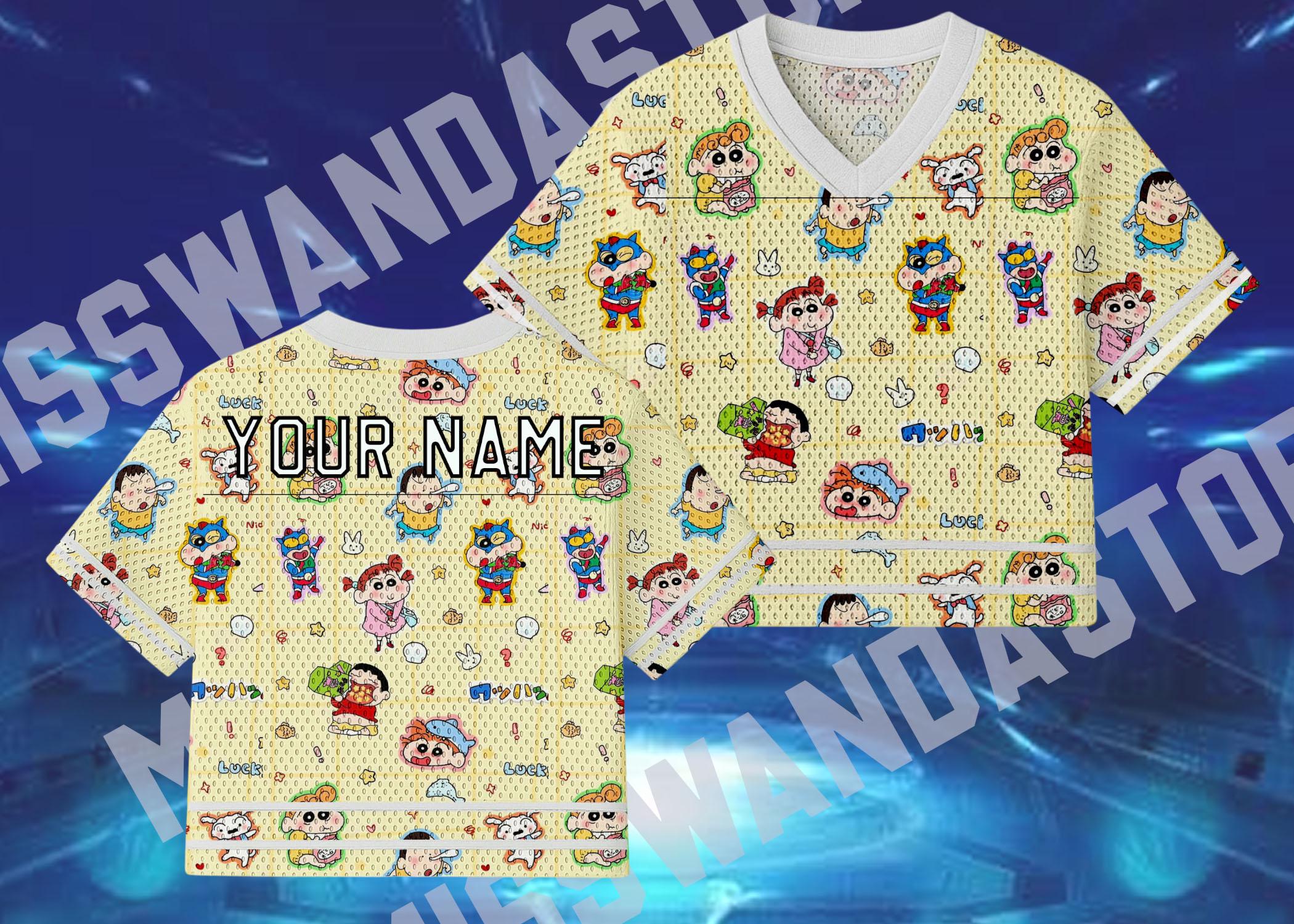 Discover Custom Crayon Shinchan Jersey, Cute Anime Mesh Shirt, Personalized Name Top