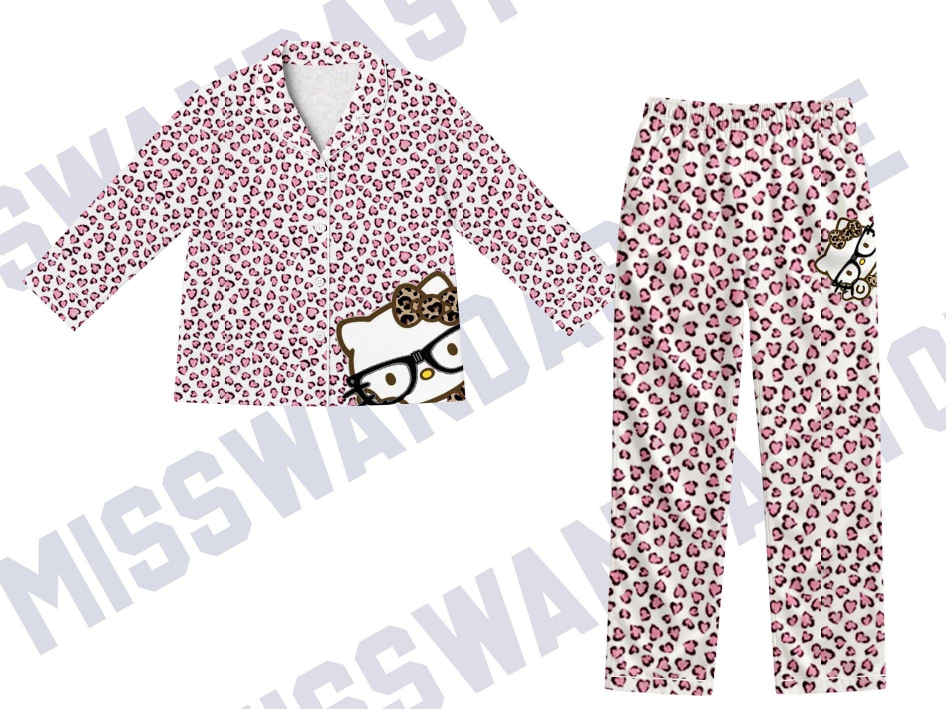 Discover Kids Pajama Set Pink Leopard Print Cat Sleepwear
