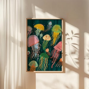 Impresión de gelatina / Ilustración para niños, Mermaid Cove, Impresión artística, Hecho a mano, Decoración de sala de juegos, Descarga digital, Arte imprimible, Caprichoso