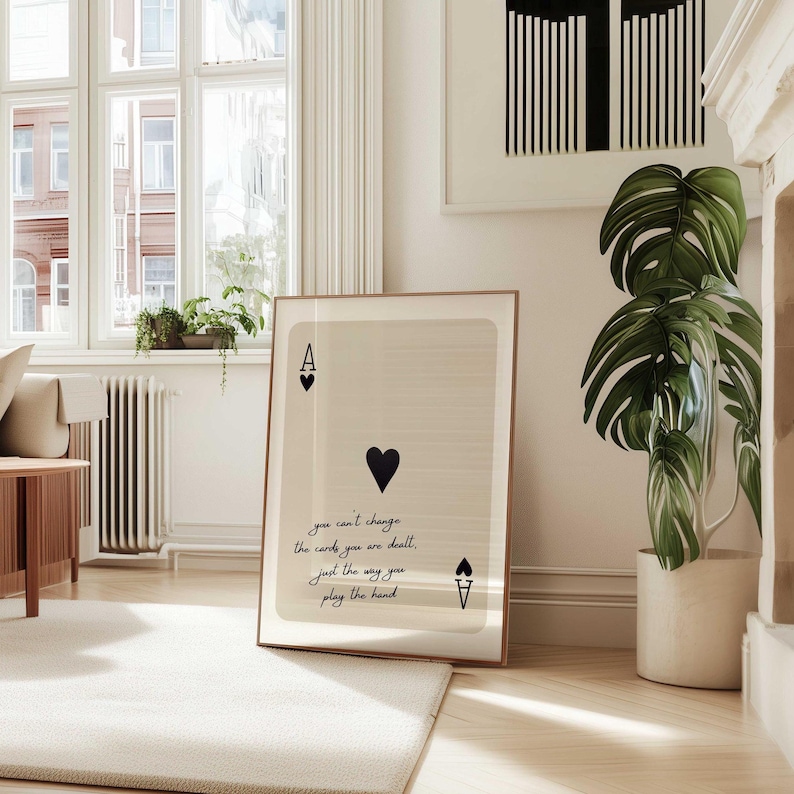 The Cards That Are Dealt Ace of Hearts Motivational Quote Print: Elegant Inspirational Wall Art afbeelding 2