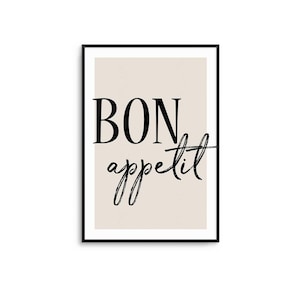 Bon Appetit Wall Art Print – Kitchen Print, Kitchen Wall art, beige and black print, Dining room print