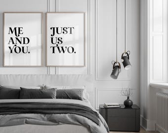 Me & You Typography Prints: Minimalist Bedroom Wall Art (Set of 2)