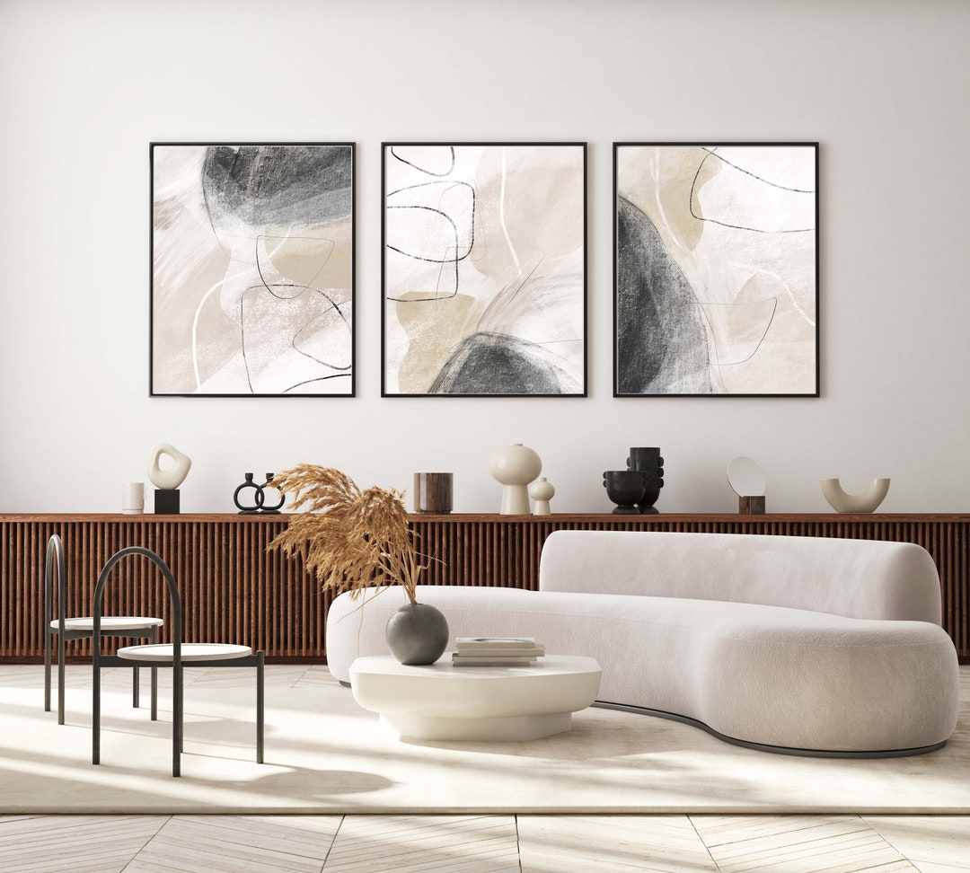 Beige Abstract Art Print Set: Modern Home Decor Trio - Etsy