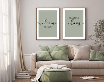 Sage Green Living Room Prints | Beautiful Chaos Wall Art Set
