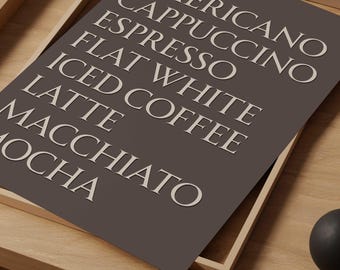 Coffee Menu Kitchen Print: Beige and Brown Minimalist Art