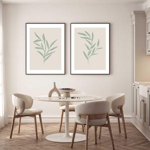 Set of 2 Sage Leaves Illustration Print Set | Beige and Green Wall Art Prints | Modern home prints | Botanical Wall Art - Neutral Home Art