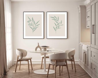 Sage Green Leaf Print Set: Modern Botanical Wall Art