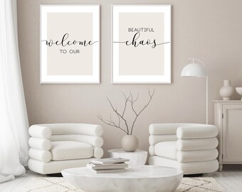 Welcome To Our Beautiful Chaos Print Set | Beige & Black Wall Art