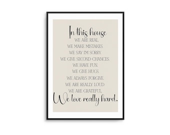 In This House Print: Inspirational Family Quote, Beige Wall Art