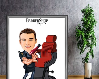 Custom Digital Barber Cartoon, Barber Caricature for Photo, Xmas Gift for Barber, Digital Barber Portrait, Fun Barber Caricature for Man