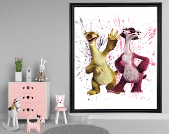 Ice Age Watercolor Print: Manny, Sid & Diego - Nursery Art (Digital Download)