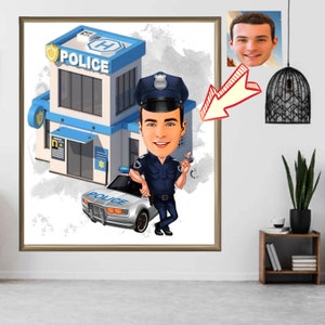 Digital Police Cartoon, Male Police Caricature for Photo, Xmas Gift For Police, Custom Police Portrait, Fun  Caricature Print Christmas Gift
