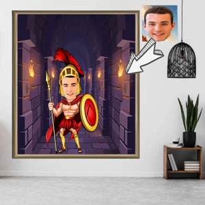 Digitales Gladiatorporträt, personalisierte Legende Maximus Karikatur, Holen Sie sich Ihren eigenen Superhelden, Porträt vom Foto, Kindergeburtstagsgeschenk für Jungen