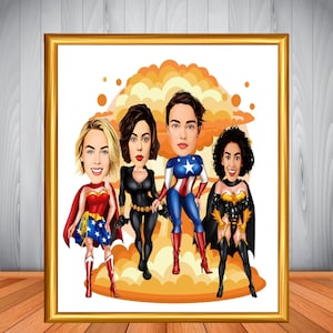 Benutzerdefinierte Super Mädchen Cartoon Portrait, Wonderwoman Portrait, Freunde Geschenk, Super Frauen Karikatur, Superheld Karikatur, Black Widow Cartoon