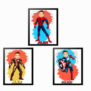Digitale Superhelden-Porträtkarikatur, personalisierte Marvel Captain America Cartoon-Karikatur, Digitaler Spiderman-Druck, Avengers Ironman Geschenk