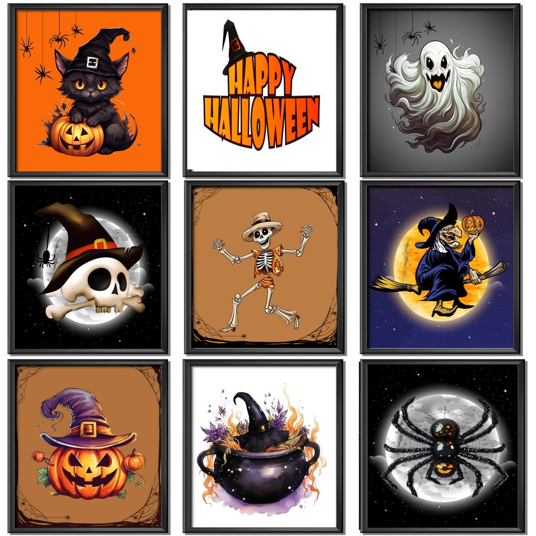 Halloween Decor Set of 9 Prints, Cute Fall Decor, Modern Halloween ...