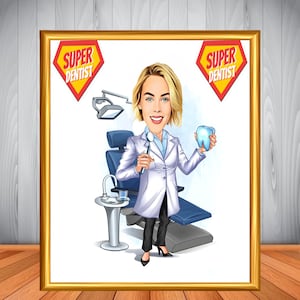 Custom Woman Dentist Cartoon Portrait, Dentist Portrait, Gift for Dentist, Dentist Gift, Dentist Cartoon, Dentist Caricature, Female Dentist