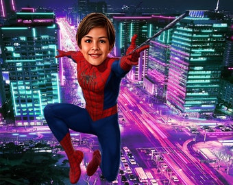 Custom Spiderman Caricature Portrait: Personalized Superhero Gift (Digital Download)