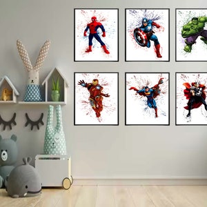 Set 6 Superhelden Print, digitales Aquarell Marvel Poster, Avenger Kinderzimmer Wandkunst, Kinderzimmer Wanddekor, Download Avengers Jungen Geschenk