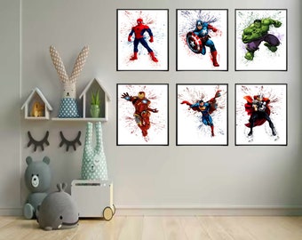 Superhero Watercolor Print Set: Avenger Kids Room Decor (Digital Download)
