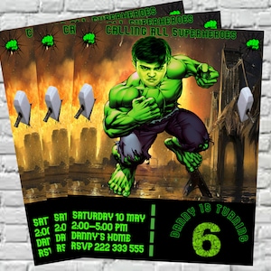 Hulk Digitale Geburtstagseinladung für Jungen, Superheld Hulk Einladungskarte, digitale Kinder Party sofortiger Download personalisierte Einladung