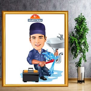 Personalized Handyman Caricature from Photo, Funny Handyman Gift for Men, Handyman Dad Gift, Custom Handyman Unique Handyman Cartoon Drawing