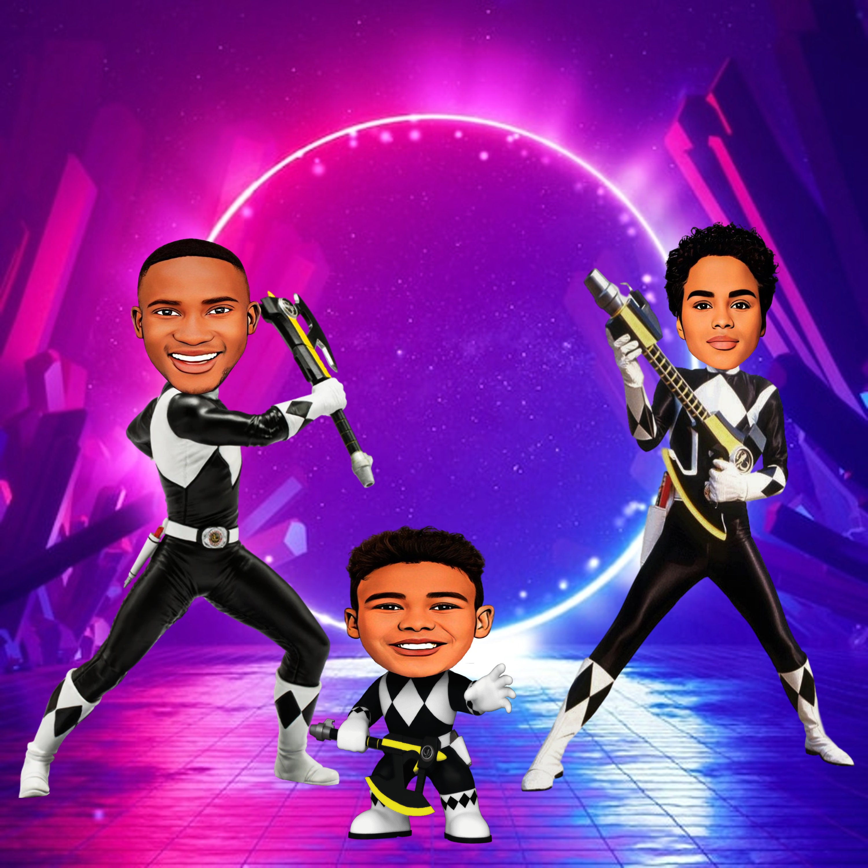 Power Rangers Family Portrait: Custom Superhero Caricature (digital ...