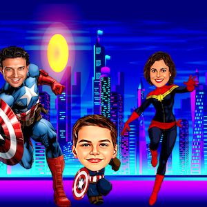 Benutzerdefinierte Captain America Portrait Karikatur, personalisierte Marvel Download Cartoon Karikatur, digitale Superheld Familie Print Avenger Geburtstag