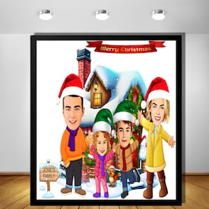 Christmas Superheroes Portrait Caricature, Custom Personalized Cartoon Poster Drawing, Digital Print Family Gift, Family Wall Art, Xmas