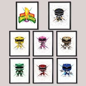 Set Of 8 Power Rangers Watercolor Wall Art, Ranger Digital Wall Decor, Power Rangers Gift, Watercolor Gift For Boys And Girls, Birthday Gift