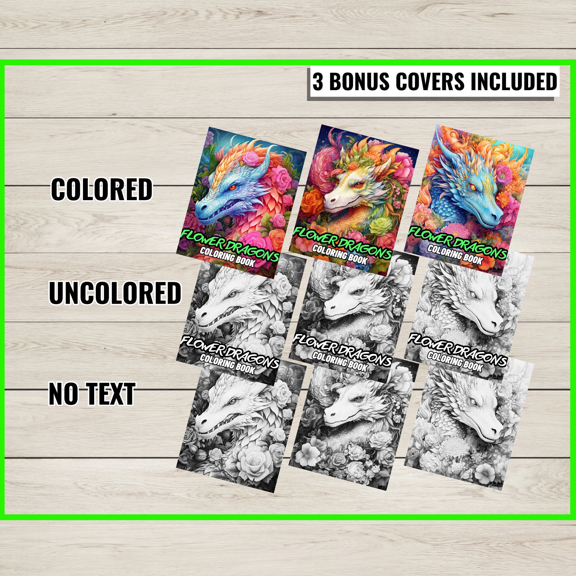 34 Flower Dragon Coloring Page Book Adults Kids Instant Etsy