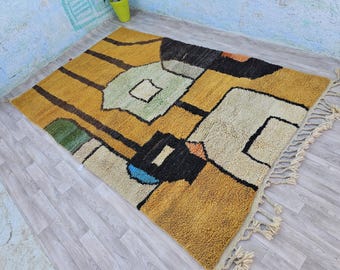 Handwoven Berber Rug: Custom Yellow & Black Moroccan Wool Rug