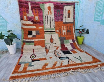 Handmade Beni Ourain Rug: Moroccan Berber Wool, Brown Geometric Design