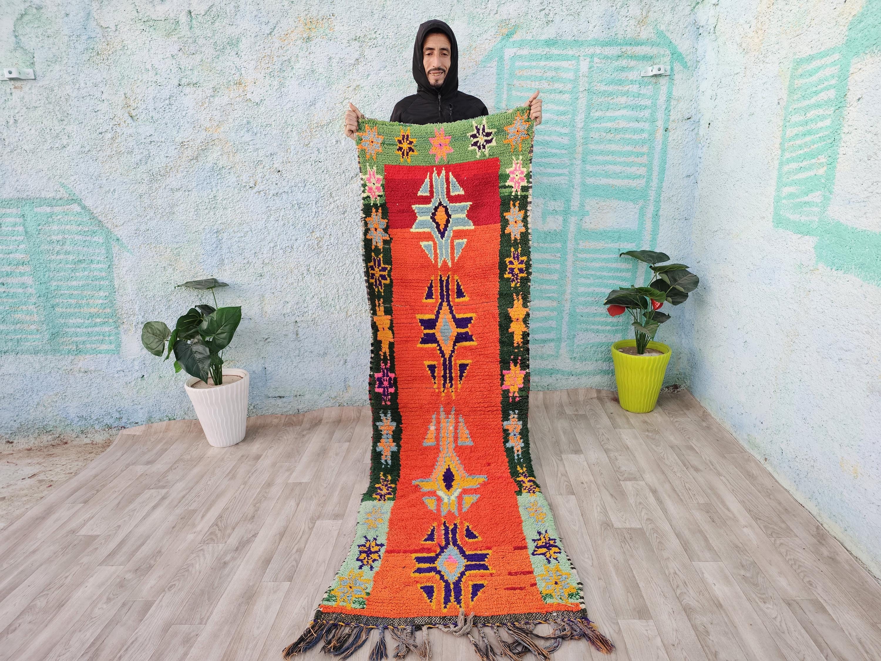 2'6x8 FTAbstract Vintage runner orange , Soft Handmade cotton runner rug, colorful Moroccan Hallway